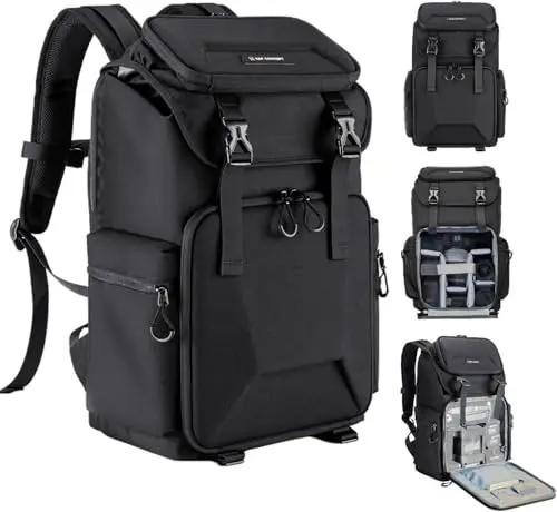 K&F CONCEPT Mochila Fotográfica Profesional, Mochila para Cámara para Fotógrafos, Bolsa para Cámara Impermeable de Gran Capacidad, Gran Estabilidad, Compartimento para Portátil de 16 Pulgadas, Negro