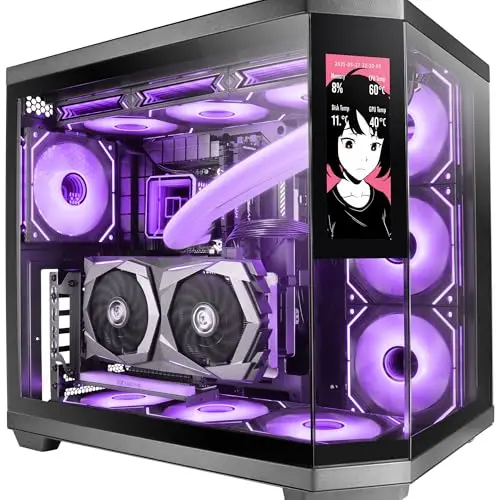 Mars Gaming MC-3TCORELCD Caja Gaming ATX, Pantalla IPS 7,2” Personalizable, Triple Cristal Templado Extraíble, Estructura Doble Cámara Lateral, Soporte de Refrigeración Líquida hasta 360mm, Negro