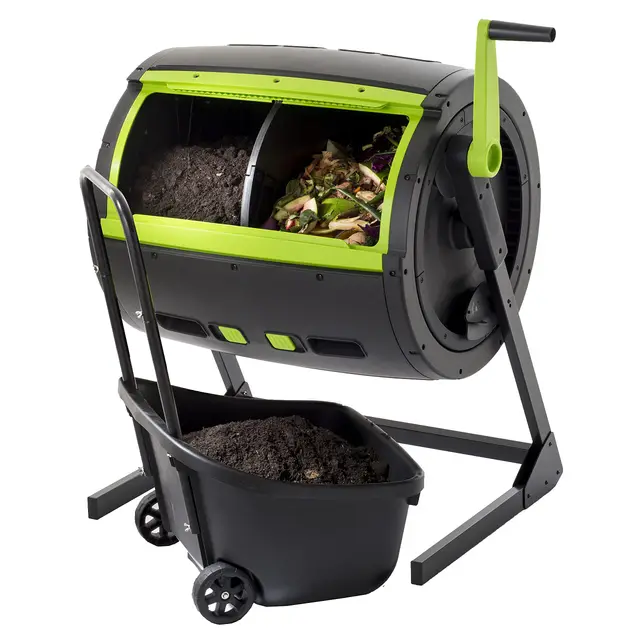 Moutta | Compostador Rotativo de Doble Celda de Gran Capacidad 245 litros + Carro recolector de Compost ● Simplifica y acelera el compostaje ● Antiroedores