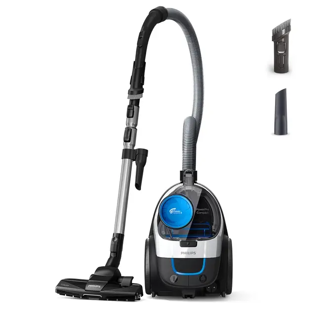 Aspirador sin bolsa Philips PowerPro Compact – Aspiradora ligera, Potencia de 900 W, Boquilla TriActive para suelos duros y alfombras, Filtro HEPA H13 antialérgico, PowerCyclone 5 (FC9332/09)