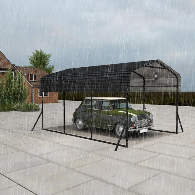 UISEBRT Garaje para tienda de campaña para exteriores | 10 x 15 pies | Carport de metal negro | resistente refugio exterior para coche | Sombra con techo de metal galvanizado para coches y barcos