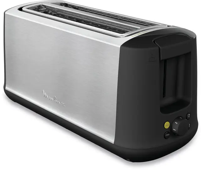 Moulinex Subito Select, Tostadora de 2 ranuras largas, 7 niveles de tostado, descongela, recalienta, función ECO, exterior acero inoxidable, bandeja recogemigas extraíble, palanca elevadora, LS342D10
