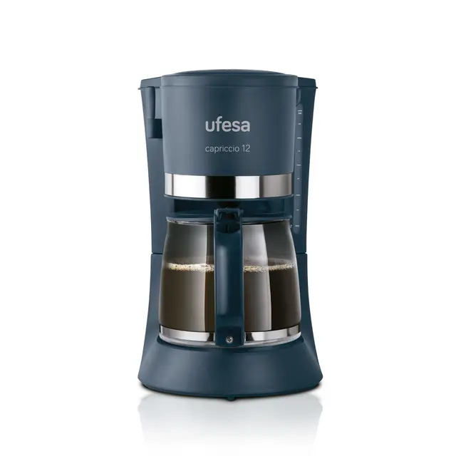 Ufesa Capriccio Cafetera de Goteo 12, Jarra 1.2L, 12 Tazas, 680W, Filtro Permanente, Placa Calefactora Antiadherente, Sistema Antigoteo, Auto Apagado, Azul/Verdoso