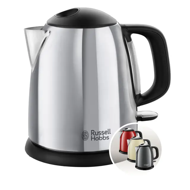Russell Hobbs Hervidor de Agua Eléctrico Victory - 1 litro, Hervidor Pequeño, 2200 W, Filtro Extraíble, Zona de Ebullición Rápida, Base de 360°, Indicador del Nivel de Agua, Inox., Plata - 24990-70
