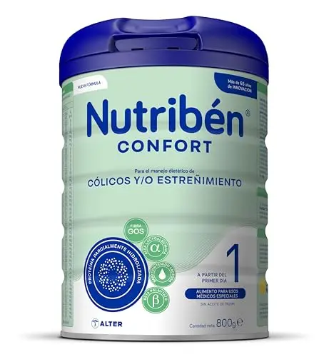 Nutribén Confort - Leche en Polvo Bebé AntiCólicos y AntiEstreñimiento desde el Primer Día | Alimento Completo | sin Aceite de Palma | 1 Bote de 800g