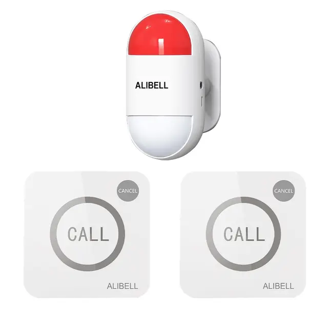ALIBELL Kit de Alarma de Sirena Estroboscópica Remota,Sistema de Alarma de Pánico 120dB (Funciona con Batería y Plug-in Alimentación),Sistema de Seguridad de Emergencia para Hogar/Tienda/Fábrica