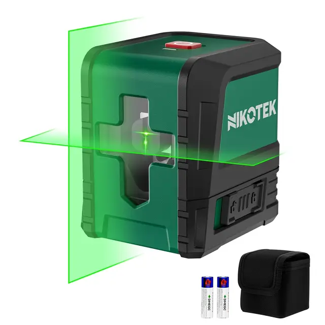 Nivel Láser Verde Nikotek,Autonivelante Láser de Líneas Cruzadas Horizontales y Verticales para Decoración del Hogar Bolsa de Transporte, 2xBatería Incluida IP54