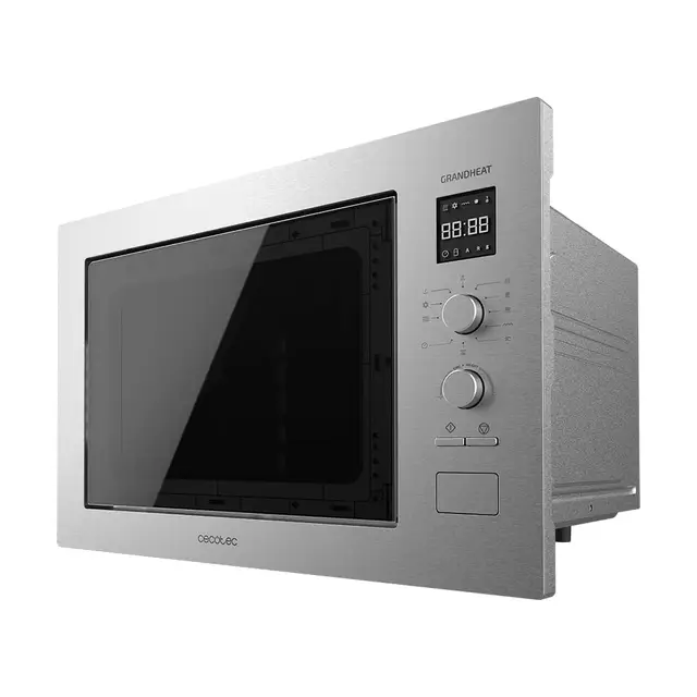 Cecotec Microondas Encrastable Digital de 25 Litros con Grill GrandHeat 2550 Built-In Steel. 1320 W, 8 Funciones, Temporizador, Revestimiento Acero Inox, Plato Giratorio de 31,50cm