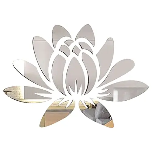 CREATCABIN 3D Espejo Acrílico Flor de Loto Etiqueta de la Pared Calcomanías de Arte de Pared Autoadhesivas Extraíbles Ecológicas Hogar Dormitorio Sala de Estar Decoración Baño 13.7 x 9.8 Pulgadas
