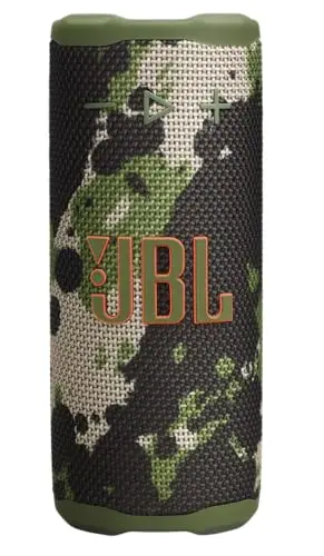 JBL Grip, altavoz Bluetooth compacto, sonido JBL Pro, AI Sound Boost, resistencia al agua IP68, luz ambiental, autonomía 14 h, conexión multi-altavoz Auracast, aplicación JBL Portable, verde camuflaje