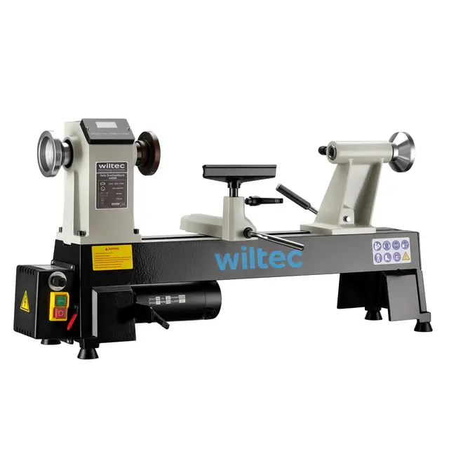 Wiltec Torno de madera 550 W velocidad variable 650-3800 rpm, máquina para madera con placa frontal, herramienta para tornear madera hasta 457 mm de largo
