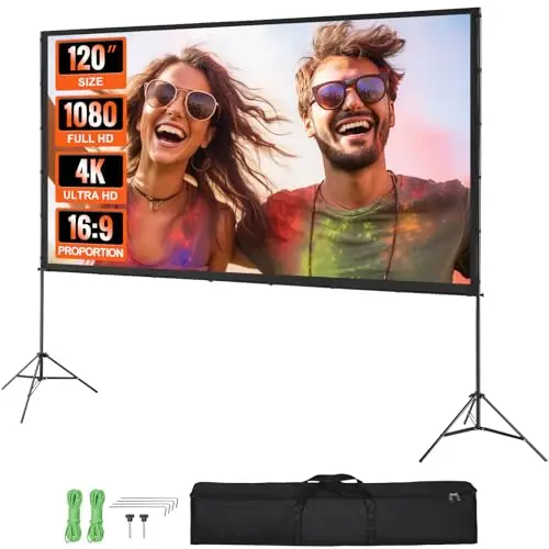 VEVOR Pantalla de Proyector de Pie 120" 16:9 HD Pantalla de Proyección Portátil de Doble Cara Antiarrugas Amplio Ángulo de Visión con Bolsa de Almacenamiento para Proyector de Vídeo de Cine en Casa