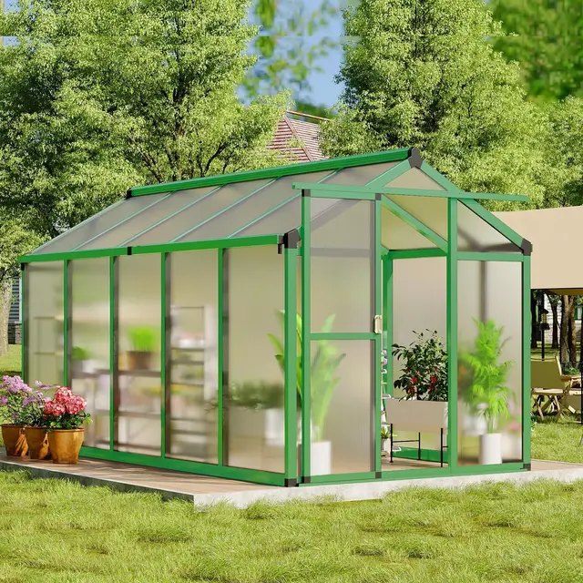 Garvee Invernadero De 6x10 Pies para Exterior – Marco De Aluminio y Policarbonato con Ventilación Ajustable, Jardín y Patio, con Mango – Verde