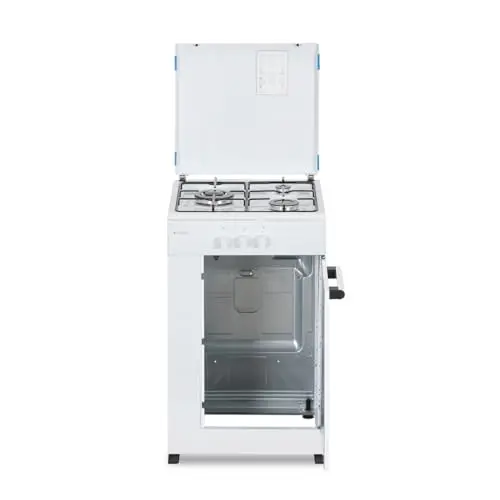 Aspes Cocina Gas Butano 3 Zonas de Cocción, Blanco AKG3500PB. Control Manual, Quemador WOK triple llama, Compartimento Bombona, Tapa Abatible