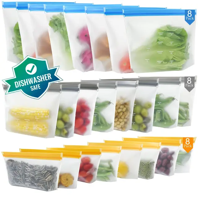 Bingolar Bolsas PEVA Reutilizables 24 Pack 3 Tamaños