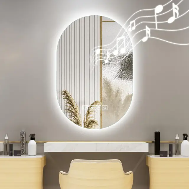 Viugreum Espejo Baño Con Luz LED Regulable en 3 Colores Bluetooth, Elipses 50*75cm Luz de Baño Espejo de Pared con Interruptor Táctil, Anti-vaho, Función de Memoria Espejos Inteligente Retroiluminado