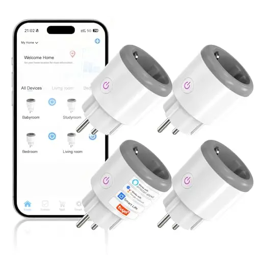 Enchufe Inteligente WiFi 16A con Monitor de Energía Control Remoto por Tuya&Smart Life APP/Voz Enchufes Inteligentes Bluetooth Compatible con Alexa y Google Home 2,4 GHz (4, blanco roto)