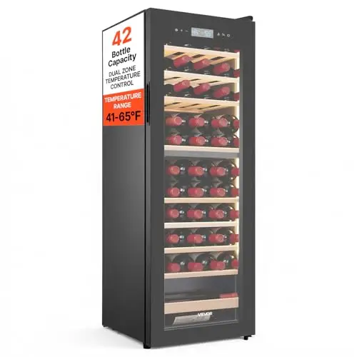 VEVOR Vinoteca Capacidad de 42 Botellas, Nevera para Vinos con Refrigeración de Doble Zona, Botellero Eléctrico Temperatura Ajustable de 5 ℃ a 18 ℃, Puerta de Cristal, para Hogar, Oficina, Bar