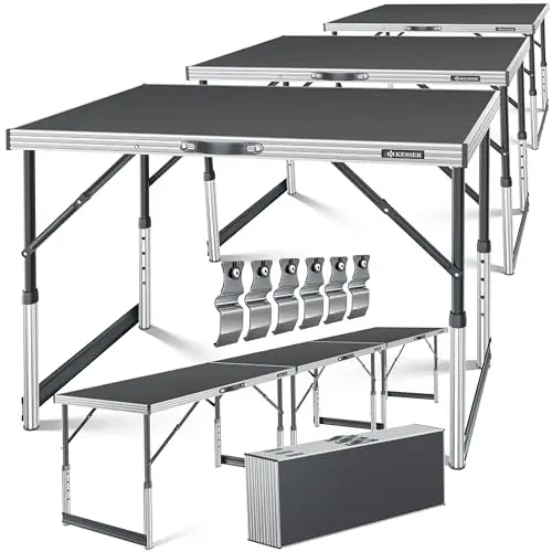 KESSER® Mesa multifunción Profesional de 3 Piezas, 100 x 60 cm, Mesa para empapelar, Capacidad de Carga de 30 kg por Mesa con función Extensible, Plegable, Mesa Auxiliar Multiusos para Camping