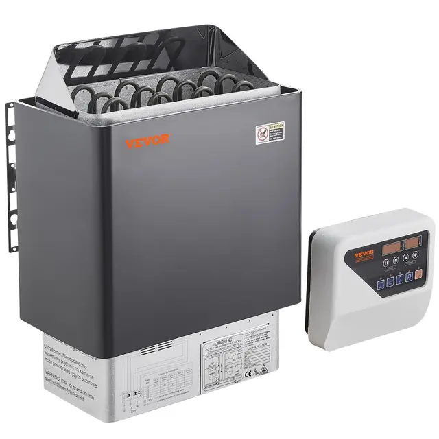 VEVOR Calentador de Sauna Eléctrico Portátil Zinc Aluminizado 6kW 400V 3N con Temporizador de 3 Horas Controlador Digital para Sauna de 5-9 m³ Ducha de Spa de Hotel, Piedras No Incluidas, Negro