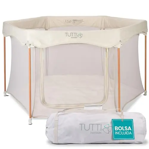Tutti Bambini Parque Infantil Bebe - Corralito Bebe Plegable con Paredes de Malla, Puerta con Cremallera, Colchoneta de Suelo y Bolsa de Transporte - 135 x 135 x 75 cm - (Crudo)