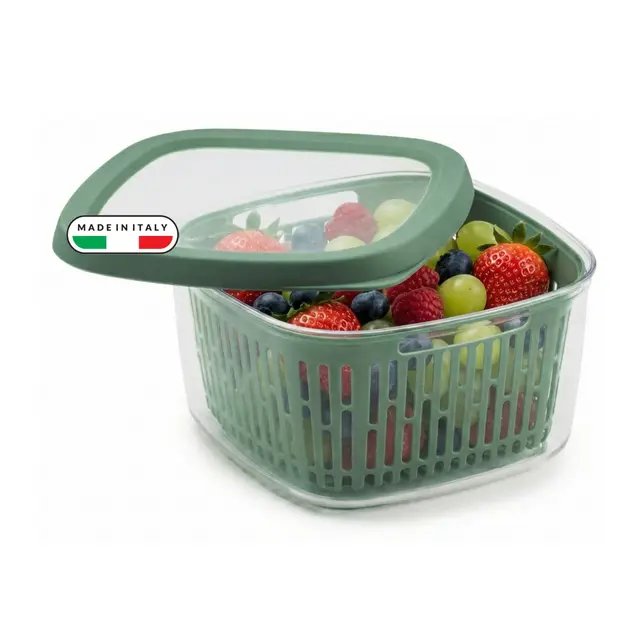 Snips Aroma Keeper 1,5 L, Contenedor para Alimentos con Cesta Extraíble, Recipiente para Frigorífico con Tapa Salvafrescura, para Fruta y Verdura, Apto para Congelador y Lavavajillas, Made in Italy