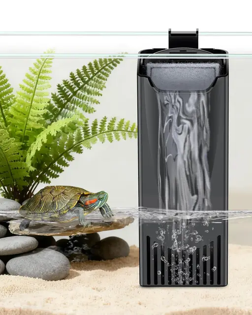 Pawfly Filtro para Tortugas 180 L/H 3 W para Acuarios 10-45 L, Filtro de Bajo Nivel de Agua, Filtro Interno Mecánico y Biológico para Peceras de Tortugas, Ultra Silencioso Filtro de Cascada