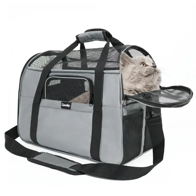 Zavothy Transportín para Perros Gatos Bolsa, Transportín Plegable, Correa de Hombro Ajustable, Transportadora Perros Gatos Antracita, M, Hall