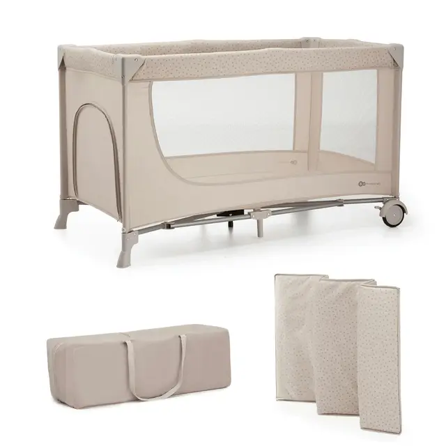 Kinderkraft Joy 2 Cuna de Viaje 3 en 1 para Bebé de hasta 25 kg, Plegado rápido y fácil, Entrada Lateral, Bolsa de Viaje, Beige