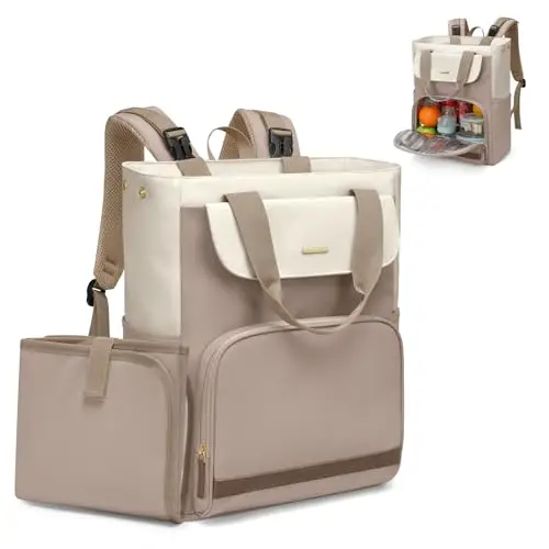 GOLF SUPAGS 25L Mochila Cambiador para Bebé con Cambiador Portátil y correas para Cochecito, Mochila para Pañales, Mochila de Térmica Almuerzo, para Mamá y Papá (Champán & Blanco)