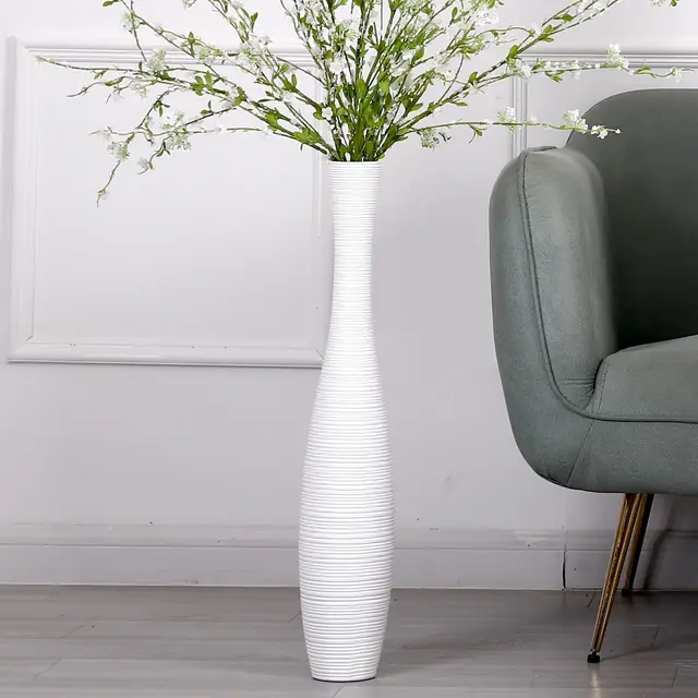 Leewadee Jarrones Decorativos Grandes - Floreros Altos Modernos para Flores O Pampas, 65 cm, Blanco, Resina