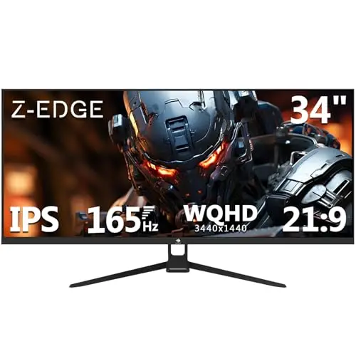 Z-Edge Monitor Gaming 34'' UWQHD (3440x1440), 165 Hz, Panel IPS, 1 ms, Monitor Ultrapanorámico 21:9, FreeSync, 300 CD/m², 2× DP1.4 y HDMI2.0, RGB,Inclinación Ajustable,VESA 75×75 mm