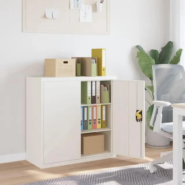 Armario Archivador Oficina en Acero Armario metálico Armario Exterior e Interior con Cerradura Armario de Garaje Armario Multiusos-Blanco-90 x 40 x 90 cm