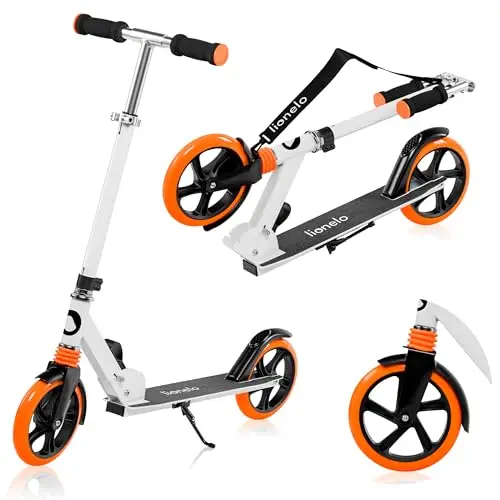 lionelo Luca Patinete Urbano XXL hasta 100 kg, Scooter para niños, Grandes Ruedas 200 mm ShockResist Amortiguador, Volante Ajustable Altura, Freno Plegable (Blanco)