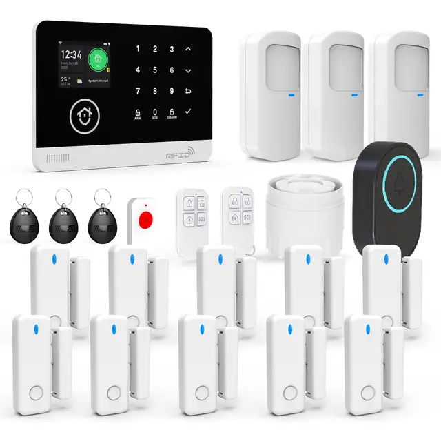 22 Piezas Sistema de Alarma doméstica Inteligente inalámbrico WiFi/gsm con aplicación, Detector de Movimiento, detectores de Puerta y Ventana, mandos a Distancia, Sirena, Compatible con Alexa