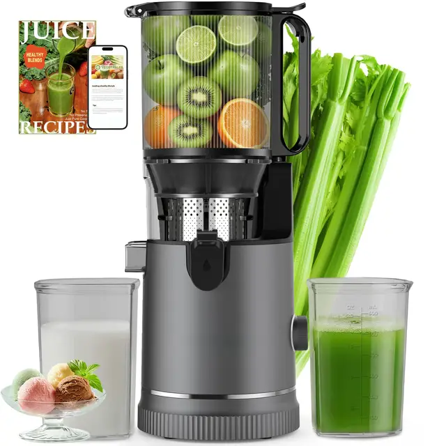 Extractor de Zumos Prensado en Frío 400W, Licuadora con Boca XL 152 mm para Frutas y Verduras Enteras, Filtro 3 en 1 (Zumo, Sorbete, Leche Vegetal), Alto Rendimiento, Apto Lavavajillas, Sin BPA, 1,8 L