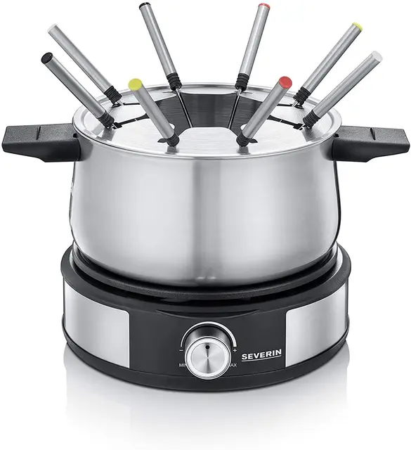 SEVERIN Combinación de fondue y crepera 1500 W. Olla de acero inoxidable extraíble con marca mín. / máx. Acero Inoxidable/Negro. FO 2471