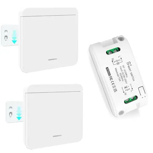 Kit Interruptor Luces inalambrico, Transmisor De Interruptor Inalámbricas De Pared Inalámbrico Extraíble Alcance De Radio De 100M Para Dispositivos De Iluminación De Hasta 2300W (2 to 1)