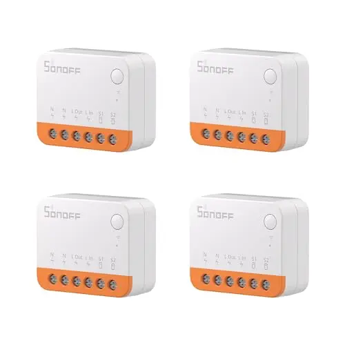 Interruptor WiFi Inteligente de 2 Vías,SONOFF MINIR4 4PCS mini Interruptor Inteligente Wifi,Control APP, control por voz，Funciona con Alexa, Google Home Assistant.Certificación TUV （10A 2400W）.