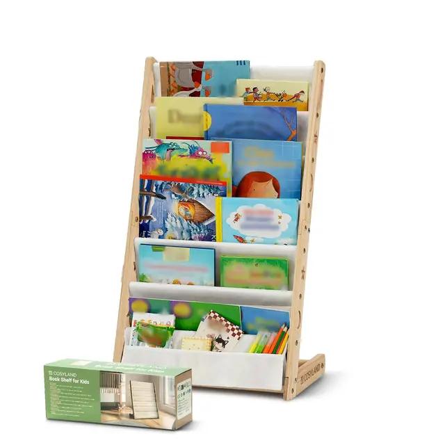 COSYLAND Librería Infantil de 7 Niveles, Estantería para Niños, Organizador de Libros para Dormitorio Infantil, Guardería o Sala de Juegos, Ahorro de Espacio, Natural/Mediano