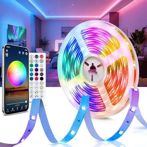 Beaeet Luces LED Tira 24V 5m 5050 RGB para Habitación, Techo y Pared, Banda de Iluminación de Ambiente con Mando 40 Teclas y App Bluetooth, Decoración Cama, Muebles, Gaming, Fiestas y Navidad (1×5m)