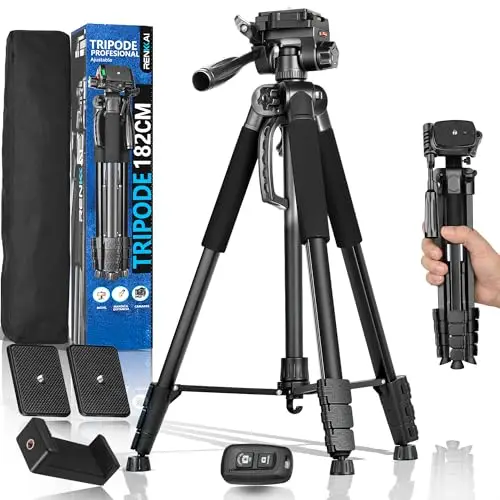 182CM | Tripode Camara | Super Estable | tripode para movil | Tripode con Columna Transversal | Tripod | Soporte para telefono + Mando para Fotos + Bolsa de Transporte INCLUIDOS |hasta 3kg