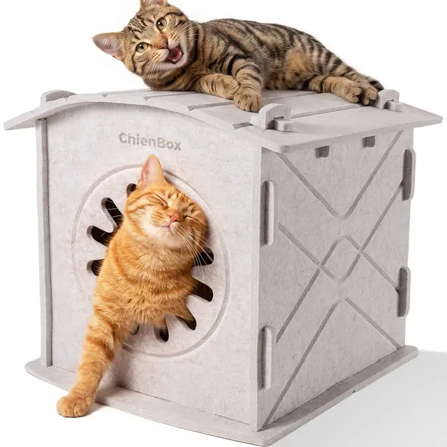 Casa para Gatos Interior de Fieltro: Cálida Cueva para Gatos Invierno, Casa Gatos Robusta, Casa Gato con Entrada Rascadora, Cama para Gatos Fácil de Limpiar y Montar, Cueva Gato 38x36x38cm