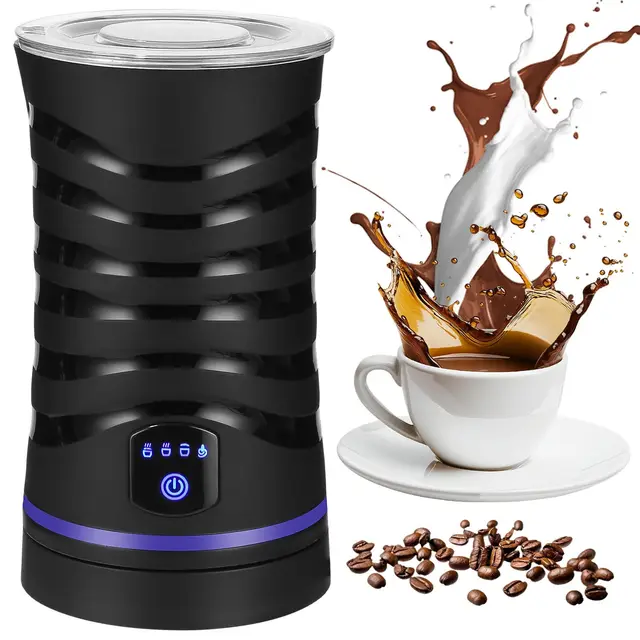 Espumador de leche eléctrico 4 en 1 con revestimiento antiadherente para espuma de leche caliente y fría, apagado automático, ideal para café y leche