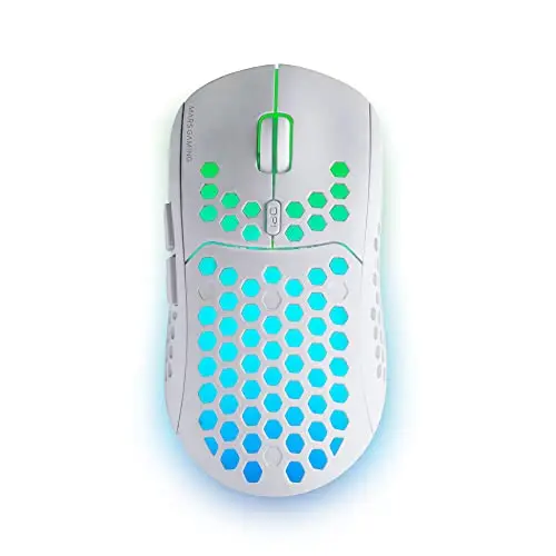 Mars Gaming MMW3, Ratón Gaming Inalámbrico Ultraligero Hive, RGB Flow, Sensor 3200 dpi, Switches Mecánicos HUANO, Batería Recargable, 2.4G USB, Blanco