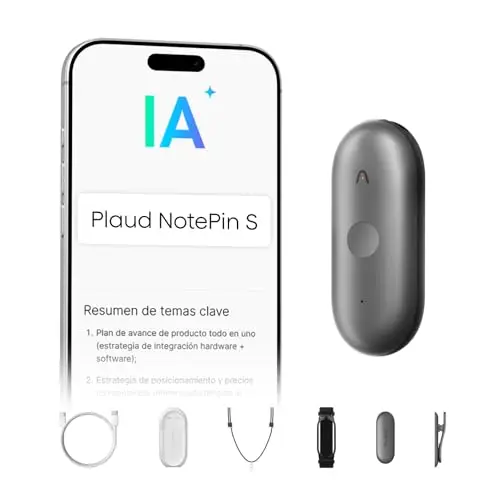 Plaud NotePin S Grabadora de Voz IA con botón de grabación táctil Transcripción IA Resúmenes Tomar Notas Transcripción Resumen IA para Reuniones Llamadas Entrevistas Charlas Clases con 4 Accesorios