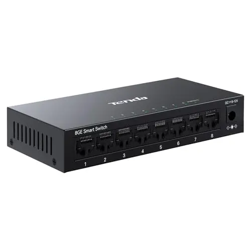 Tenda TEG208E Switch Gestionado de 8 Puertos Gigabit, Switch Inteligente LAN Splitter (Vinculación de Mac, DHCP Snooping, IGMP-Snooping, QoS, VLAN, Lag, Carcasa metálica, Negro)
