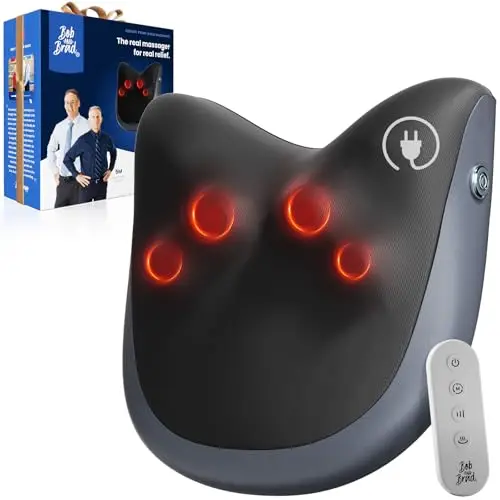 BOB AND BRAD Masajeador de Espalda y Cuello con Función de Calor, Cojín de Masaje Cervical Eléctrico con Mando a Distancia y 3 Intensidades, Relajación para Hombros Lumbares, Casa Oficina