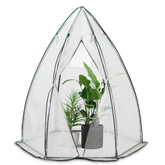 VOUNOT® Invernadero Forma de Cúpula Invernadero Jardín para Verduras y Flores, Cubierta PE Impermeable 135g/m² Estructura Metal, Invernadero Domo con Puerta de Cremallera Ventana, 160x160x180cm Blanco