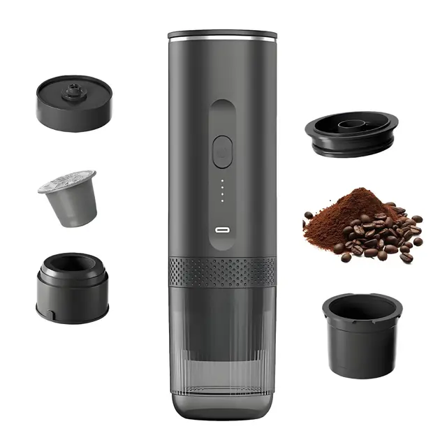 XOQUAI Cafetera Espresso Portátil USB-C Cápsulas y Molido